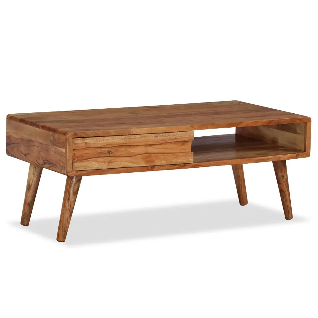 vidaXL Coffee Table Solid Wood with Carved Drawer 100x50x40 cm