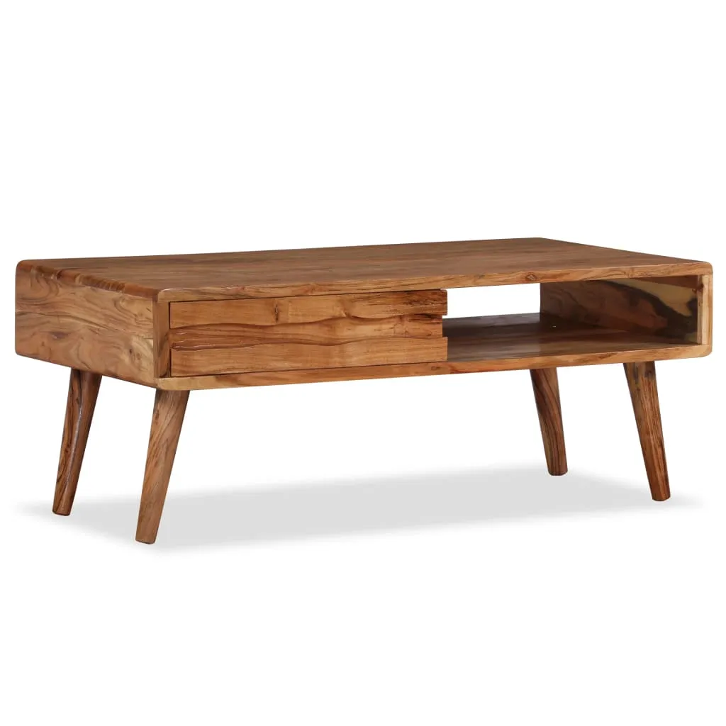 vidaXL Coffee Table Solid Wood with Carved Drawer 100x50x40 cm