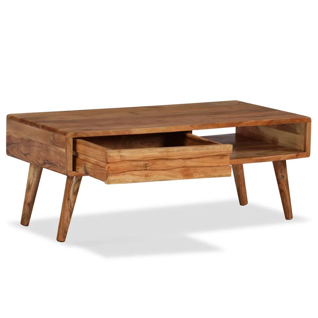 vidaXL Coffee Table Solid Wood with Carved Drawer 100x50x40 cm