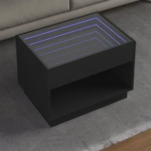 vidaXL Coffee Table with Infinity LED Black 70x50x50 cm