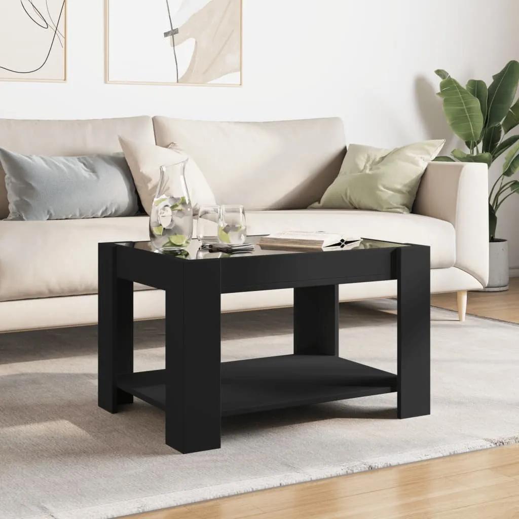 vidaXL Coffee Table with LED Black 73x53x45 cm Engineered Wood