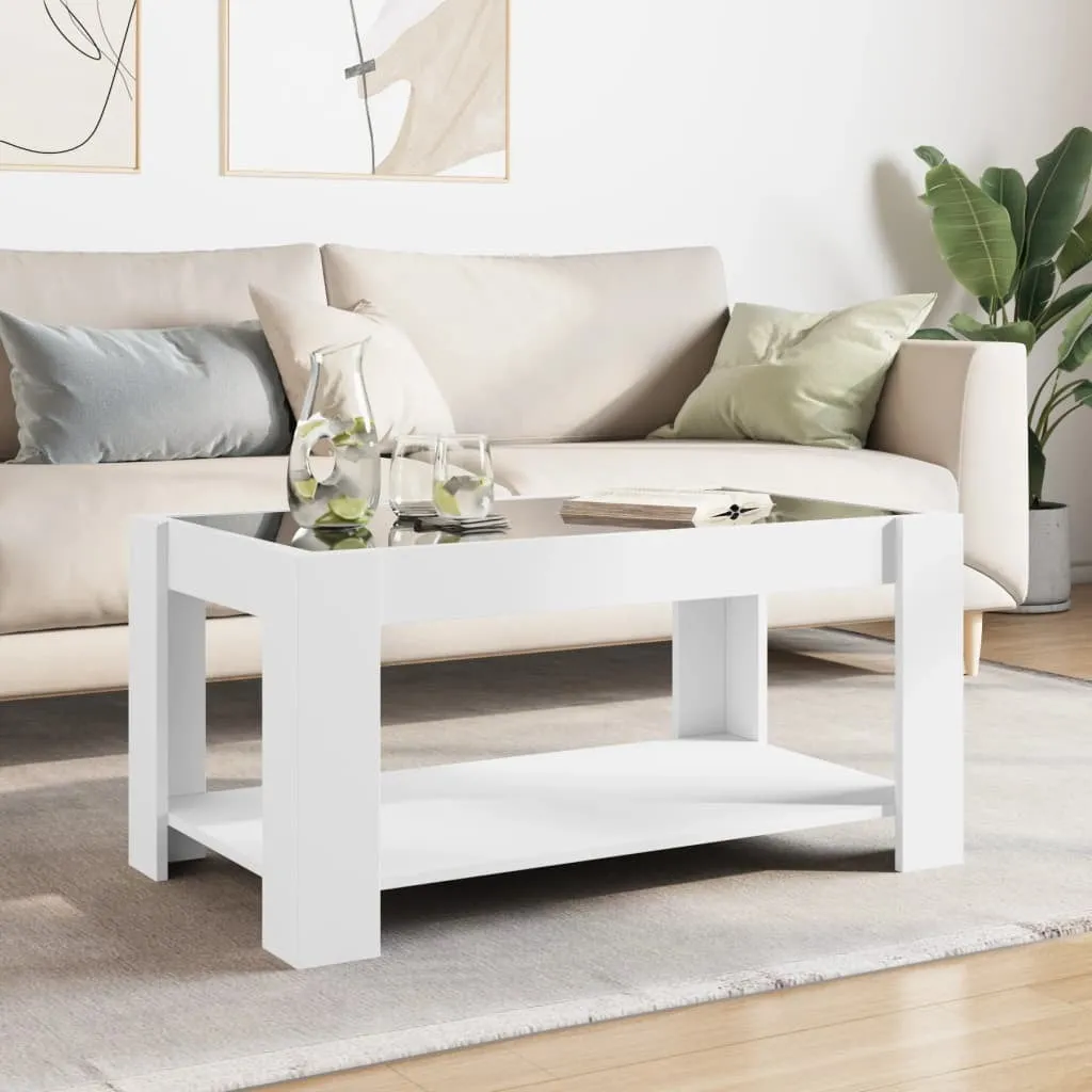 vidaXL Coffee Table with LED White 93x53x45 cm Engineered Wood