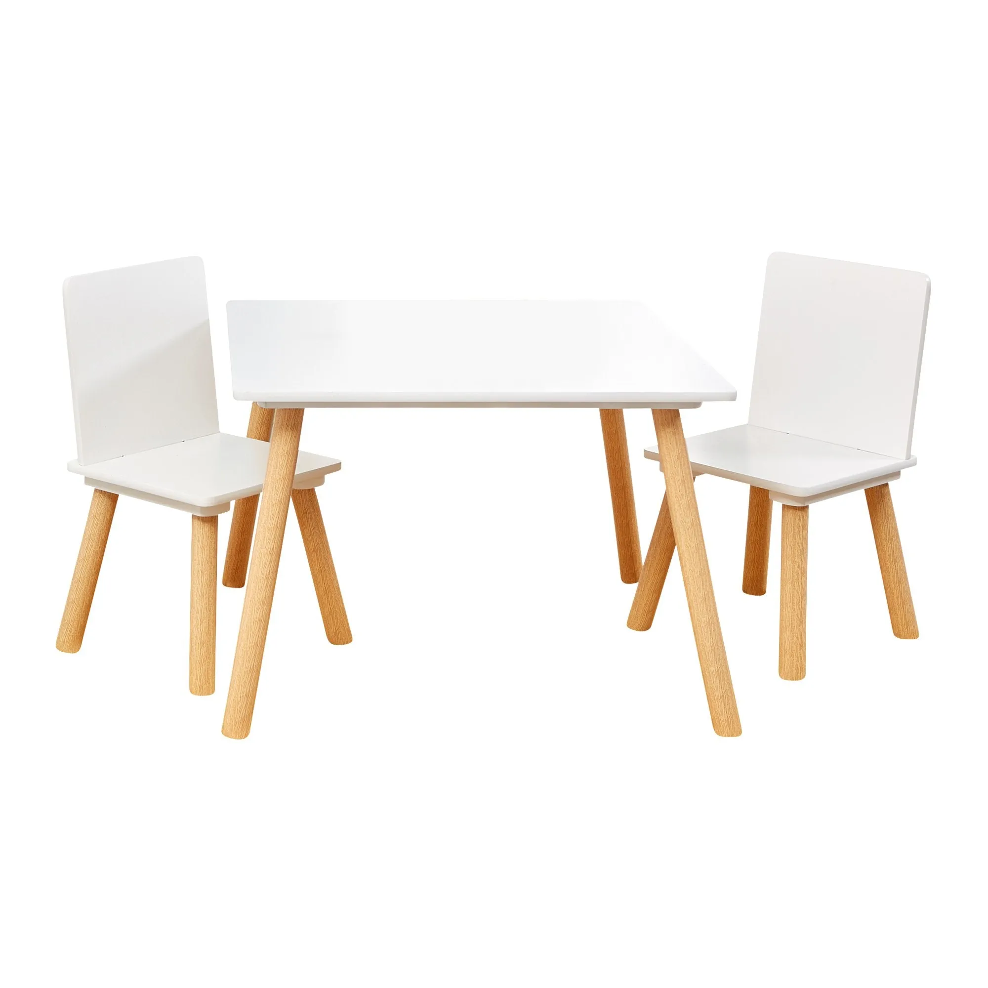 White & Pinewood Table & Chairs