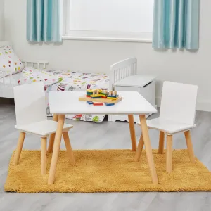 White & Pinewood Table & Chairs