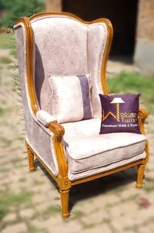 Wooden Handmade Vintage Old Fashion Memorial Wing Chair (Natural  Finish)